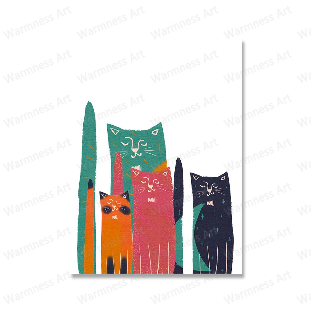 

Nordic Spring Cute Cats Poster Hand Drawn Wall Art Холст Картина Красочные Минималистские Картины Для Украшения Дома Гостиной 21x30cm No Framed белый