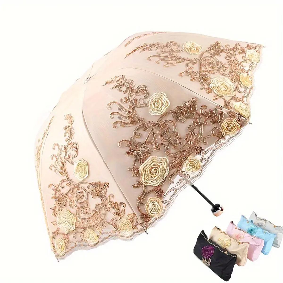

1 шт. Кружевной вышитый зонтик от солнца Анти-УФ Складной зонт UPF50+ Винтажный зонт с вышивкой цветов Зонт принцессы Зонт в подарок