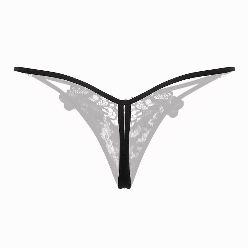 Women's Sexy Embroidered Low-Waist Open-Crotch Thong with Side Access