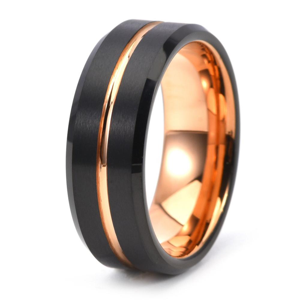 Unisex 8MM Tungsten Carbide Ring For Men's Beveled Edge Groove Wedding Band Hip Hop Jewelry Gifts