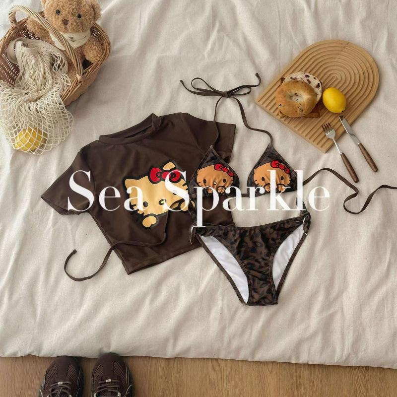 Swimsuit Female Leopard Print KT Pussy Split Sexy Bikini Suit Babes Gather Breasts Hot Spring Beach Vacation Swimsuit S