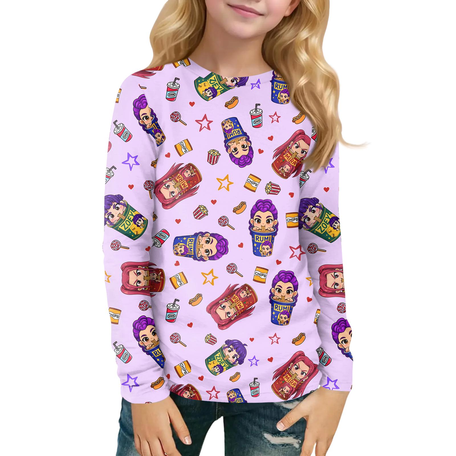 

Children s Witch Printed Long Sleeved Round Neck Top With Floral Print For Daily Casual T-shirt 120