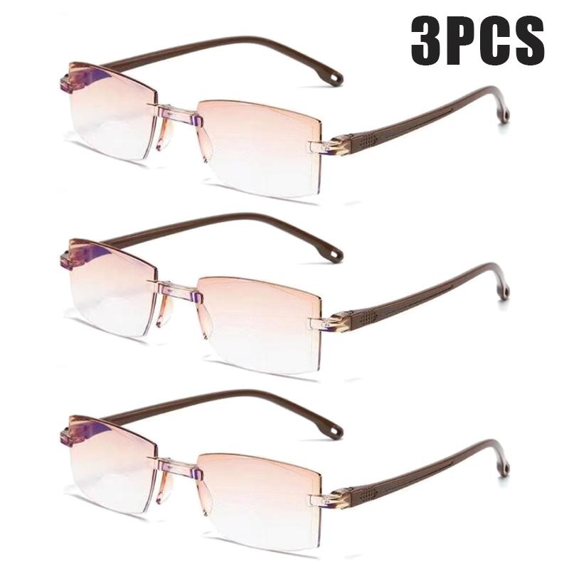 3PCS Frameless Edge Cutting Bifocal Reading Glasses Fashion Ultralight HD Anti Blue Light Presbyopia Glasses for Men and Women