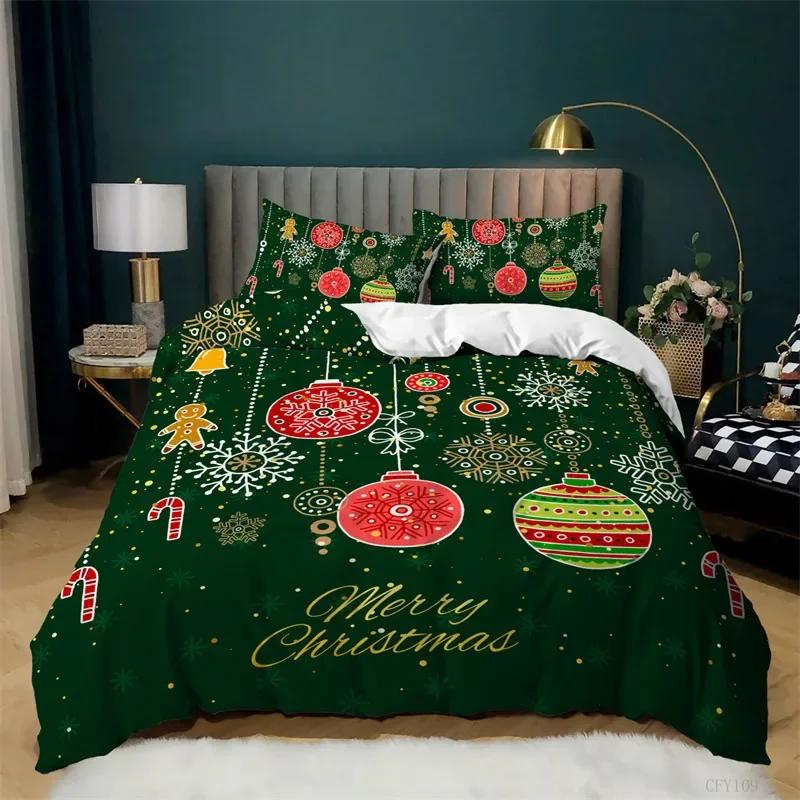 Christmas Deer Duvet Cover Santa Claus Bedding Set Full Queen For Boys Girls Gifts Microfiber Comforter Cover With Pillowcases