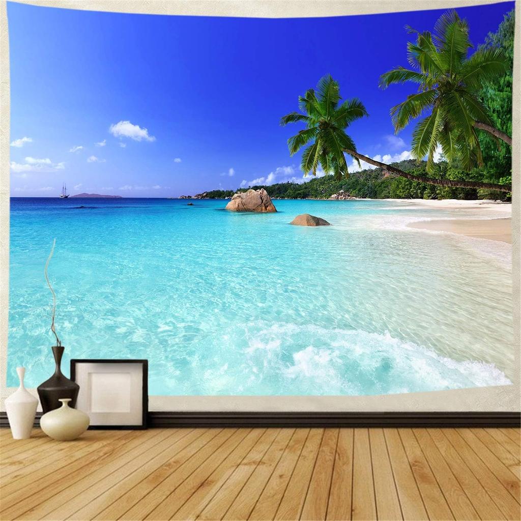 Racunbula Ocean Beach Tapestry Wall Hanging Tropic Paradise Beach Tapestry Coconut Tree Tapestries Hippie Bohemian Tapestries Pa