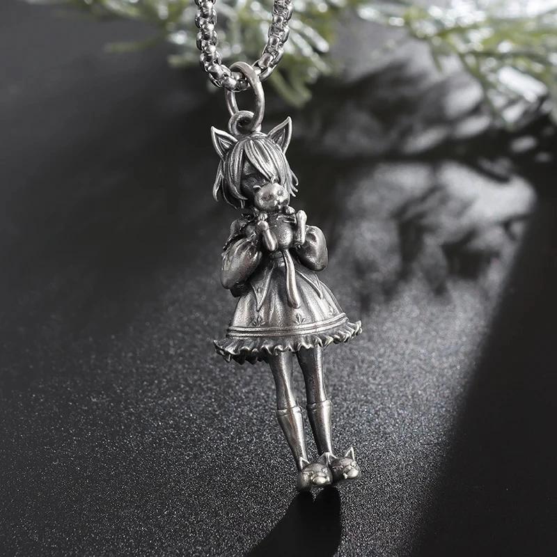 Vintage Punk Biker Girls Pendant Fashion Necklace for Men Women Motorcycle Riding Statement Jewelry Gifts