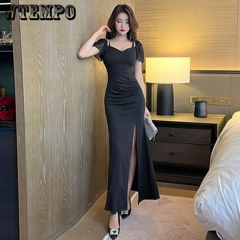 WTEMPO Women's Dresses Sexy Low Cut Fishtail Dresses Hip Waist Skinny Dresses Straps Hollow Party Dresses