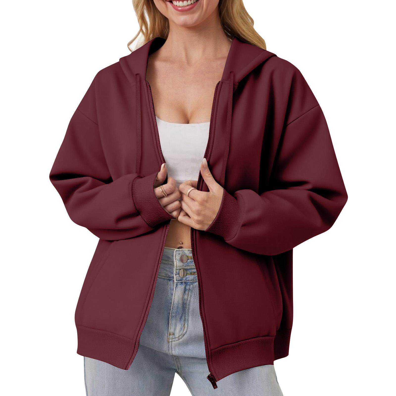

Women s Off Shoulder Zipper Hoodie Sweatshirt Fashion Clothing Casual Jacket XXL винний
