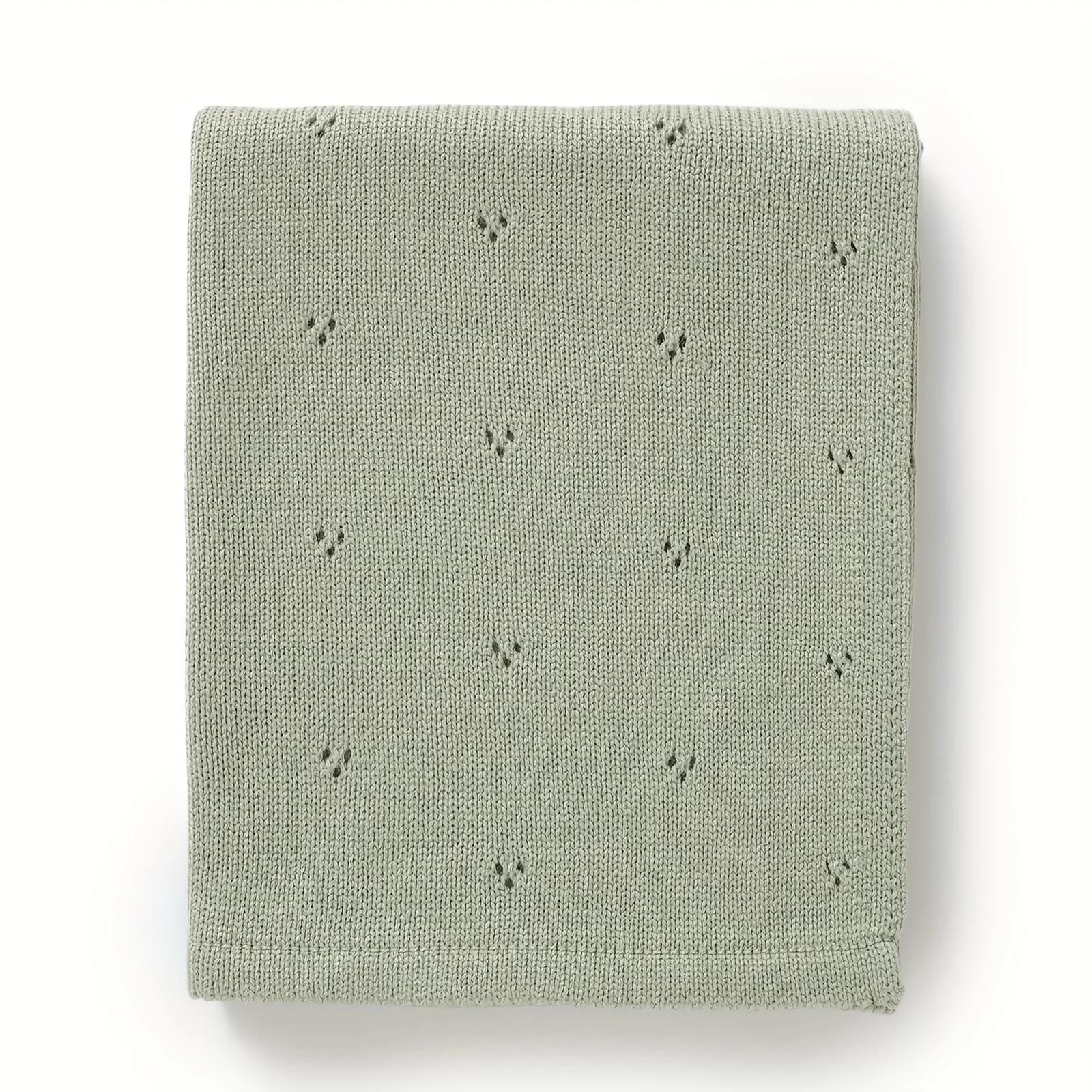 

Мягкий Уютный Детский Вязаный Плед (90x70см) - Светло-зеленый с изысканной кружевной отделкой Акриловый комфорт для путешествий и домашнего использования для малыша светло-зеленый