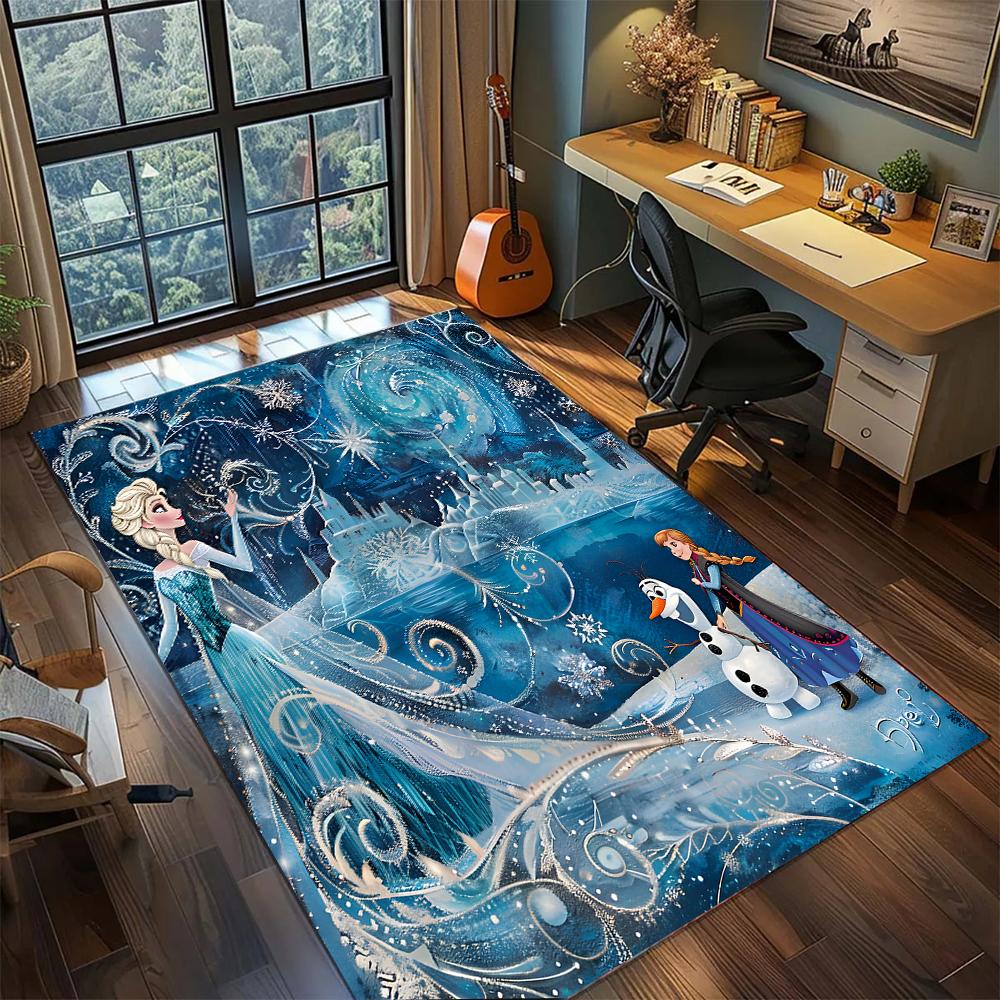 The Snow Sisters: Elsa and Anna Rug Carpet Large Area Rug Non Slip Washable Floor Mat Gamer Room Bedroom Home Decor