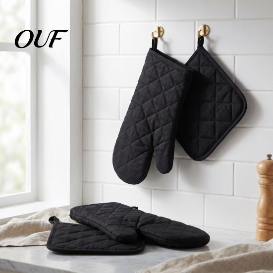 Heat Proof Mat Set 4Pcs Oven Mitts and Pot Holders Set, Resistant Cotton Kitchen Quilted Fabric Potholders Gloves, Insulated Mats for Baking
