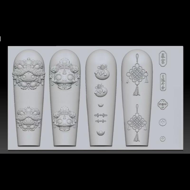3D Chinese Style Lion Dance & Retro Egypt Silicone Nail Molds - DIY Nail Art Decoration Templates for Manicure Design Tools