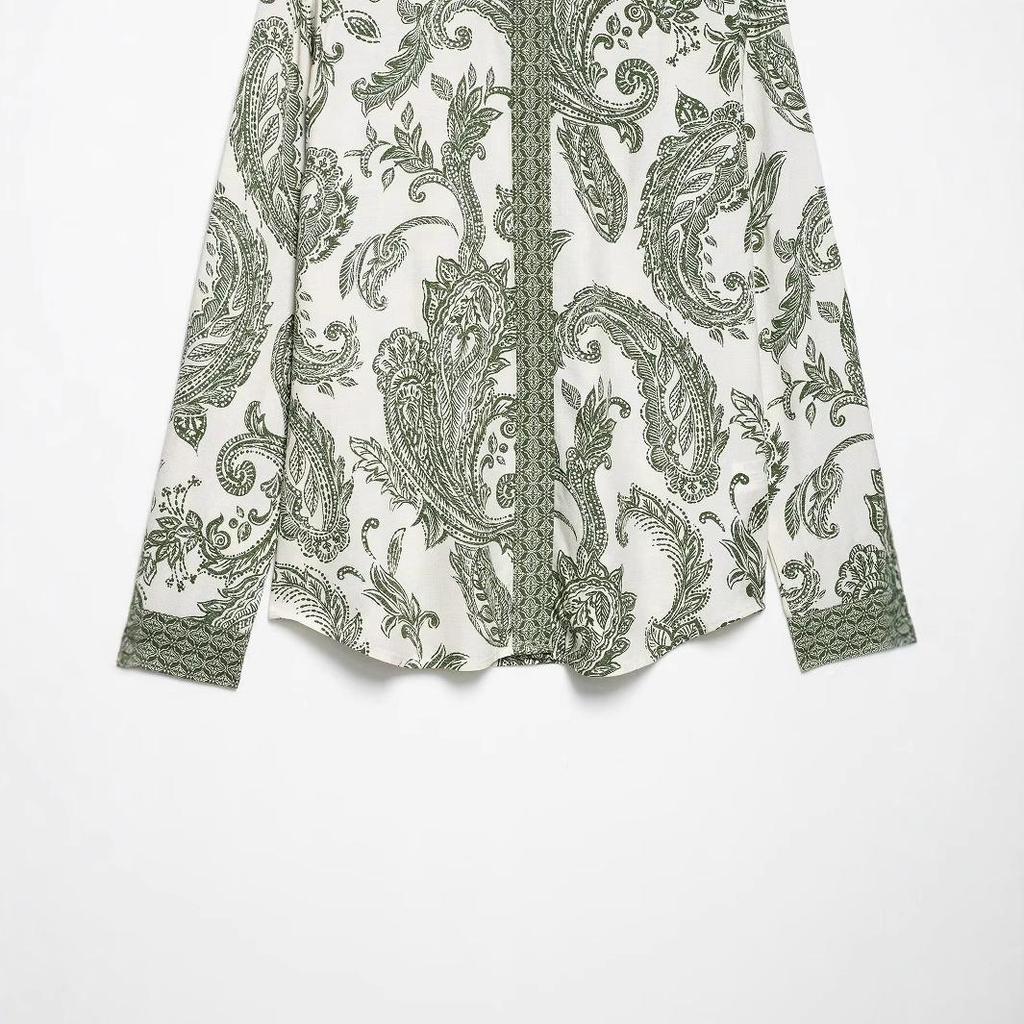 2025 Spring Women's European & American Style Floral Long Sleeve Shirt and Skirt Set