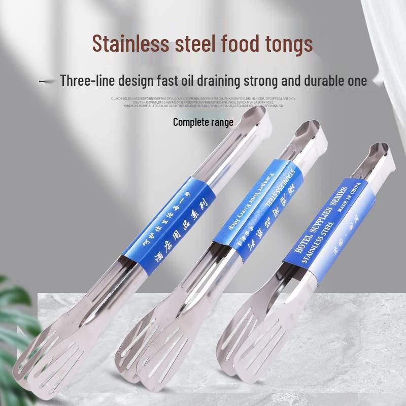 Stainless Steel Multi-Functional BBQ & Kitchen Tongs 9-inch Three-Line Tongs