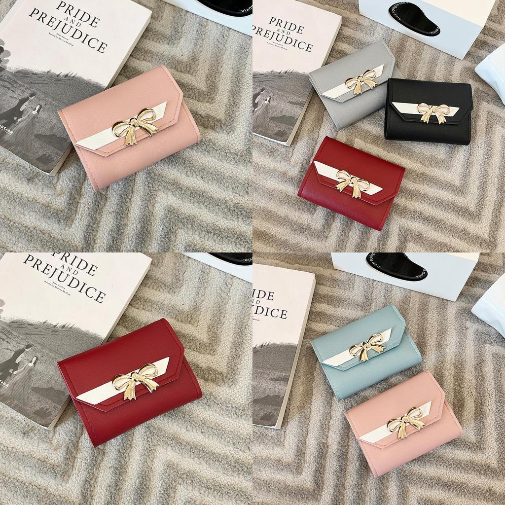Simple Color Blocked Gold Bow Decoration For Women Casual Coin Purse For Daily Use