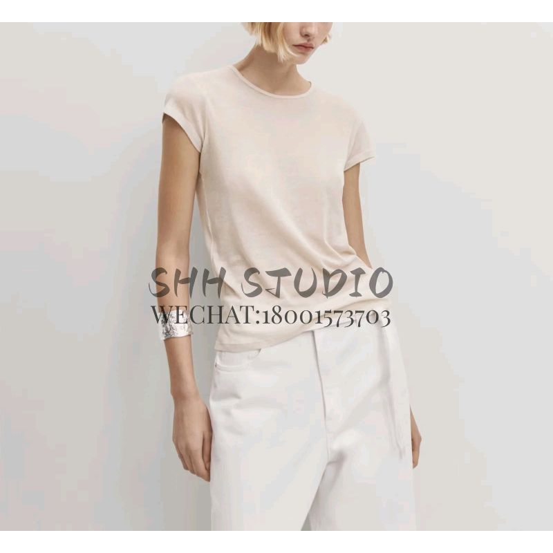 MD Spring New Temperament Wild Slim Fit Comfortable Plaid Cotton Rib round-Neck Short Sleeve T-shirt 6204511