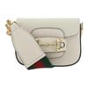 Gucci Horsebit 1955 White Leather Crossbody Bag, Gold Hardware Detachable Chain & Web Strap, Women's Daily Shopping Shoulder Handbag 699760-18YSG-9068