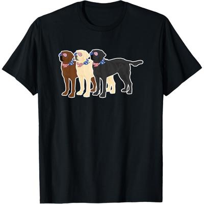 3 Labrador Retrievers Wearing USA Glasses Brown Black Yellow T-Shirt