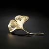 Vintage Long Leaf Pin French Style Metal Glossy Corsage Ornament Uniform Ginkgo Leaf Brooch  Gift
