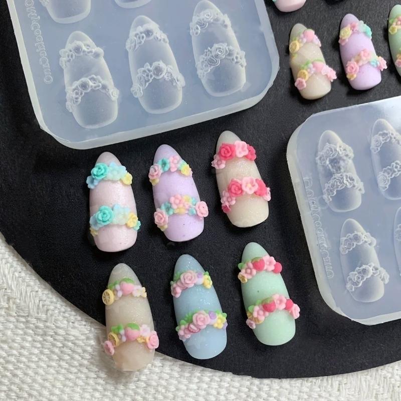 Transparent Silicone Nail Art Mold Belt Buckle Flower Butterfly Four-Leaf Clover 3D Nail Decoration Mold Manicure Template