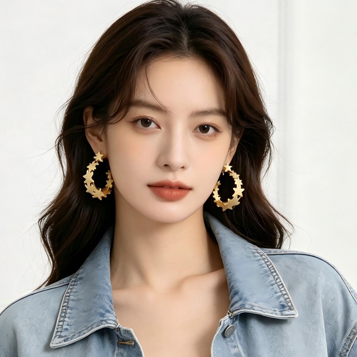 2026 Matte Gold Geometric Heart, Star & Circle Earrings for Women