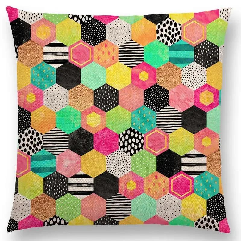 New Abstract Colourful Geometric Pattern Dreamlike Square Round Triangles Sector Diamond Gorgeous Cushion Cover Car Pillow Case