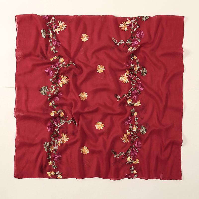 Plain Flower Embroidery Hijab Scarf Viscose Muslim Hijab Shawls Women Soft Long Towel Wraps Elegant Casual Heabscarf Turban