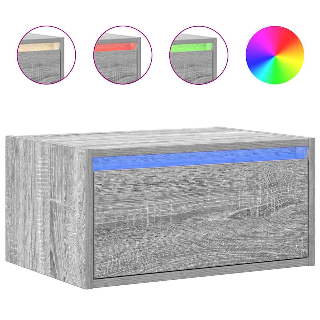 Wall Mounted Nightstand with LED Lights Grey Sonoma
