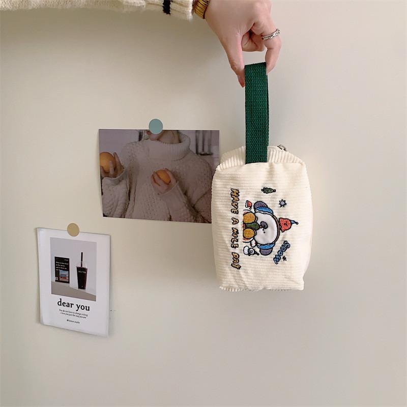 Adorable Corduroy Cartoon Embroidery Pencil Case Cute Portable Handbag Snowman
