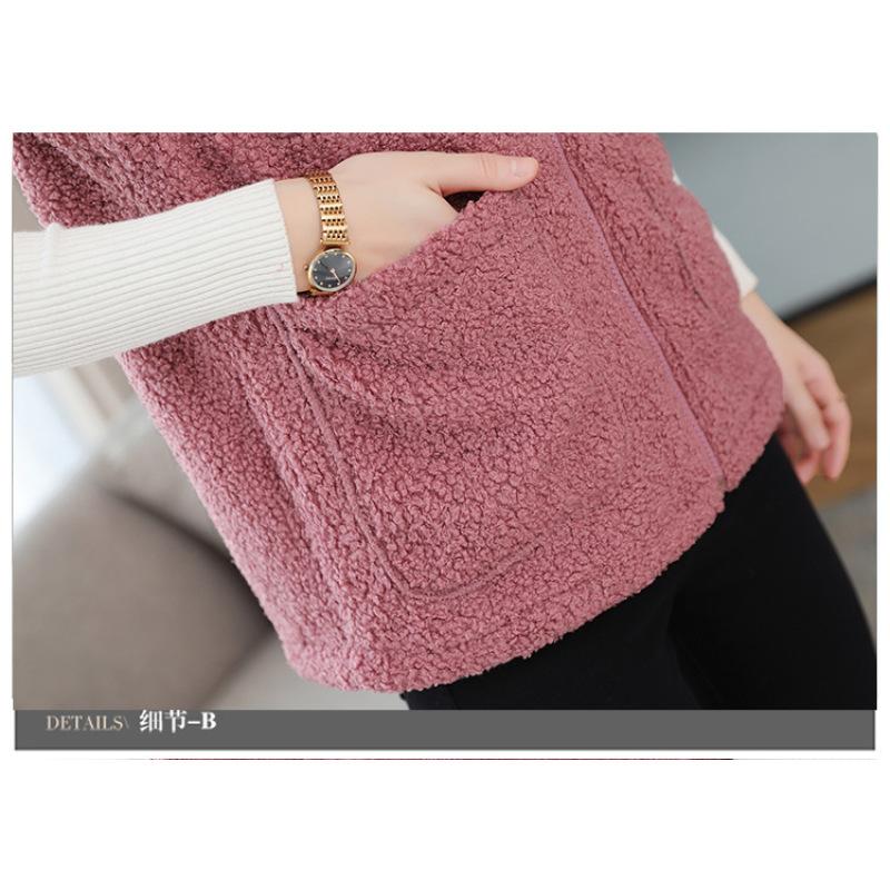 Women's Solid Color Lambswool Vest Short Style Grained Velvet Vest