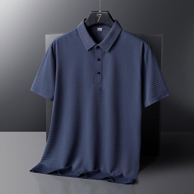 

Мужское летнее поло из ледяного шелка быстросохнущее - Бесшовное, эластичное, с коротким рукавом, повседневная деловая футболка XL