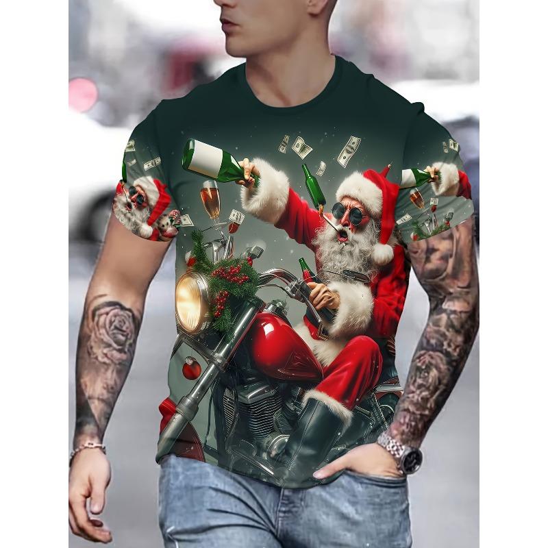 Summer Creative Fashion Santa Claus Style Printed T-shirt Casual Fashion Loose Versatile Comfortable Men's T-shirt