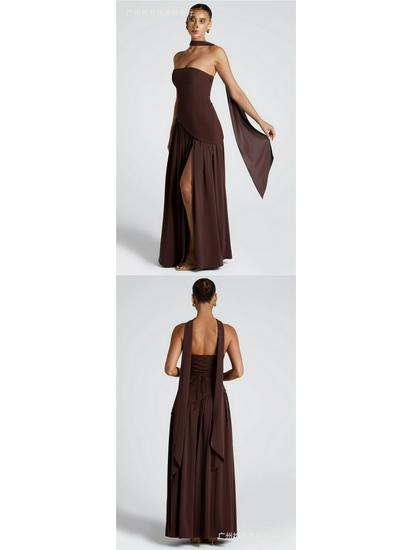 Strapless Long Dress with Slit Skirt
