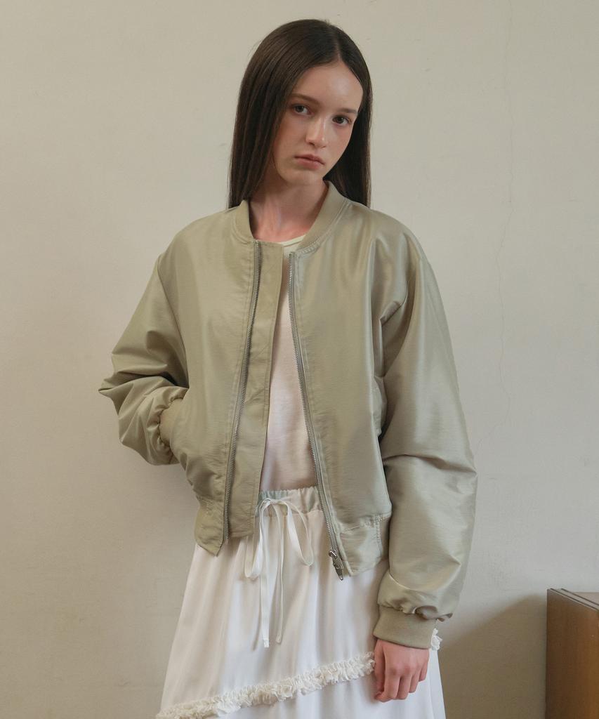 Ournostalgia Glossy Blouson Jacket_Beige(O25-Ot04)