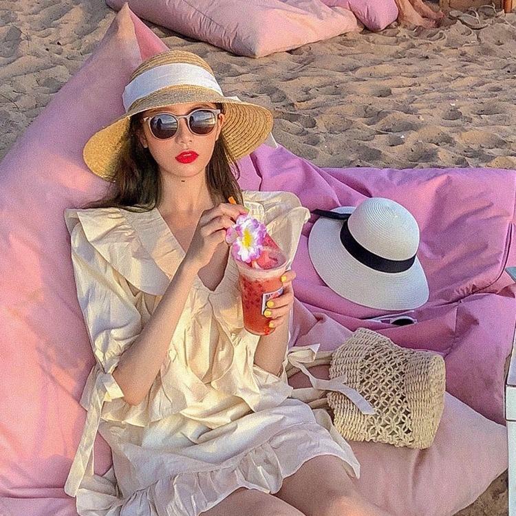 Ribbon Sunscreen Beach Hat Elegant Travel Ladies Big Eaves Straw Straw Hat Seaside Holiday Fisherman Basin Hat