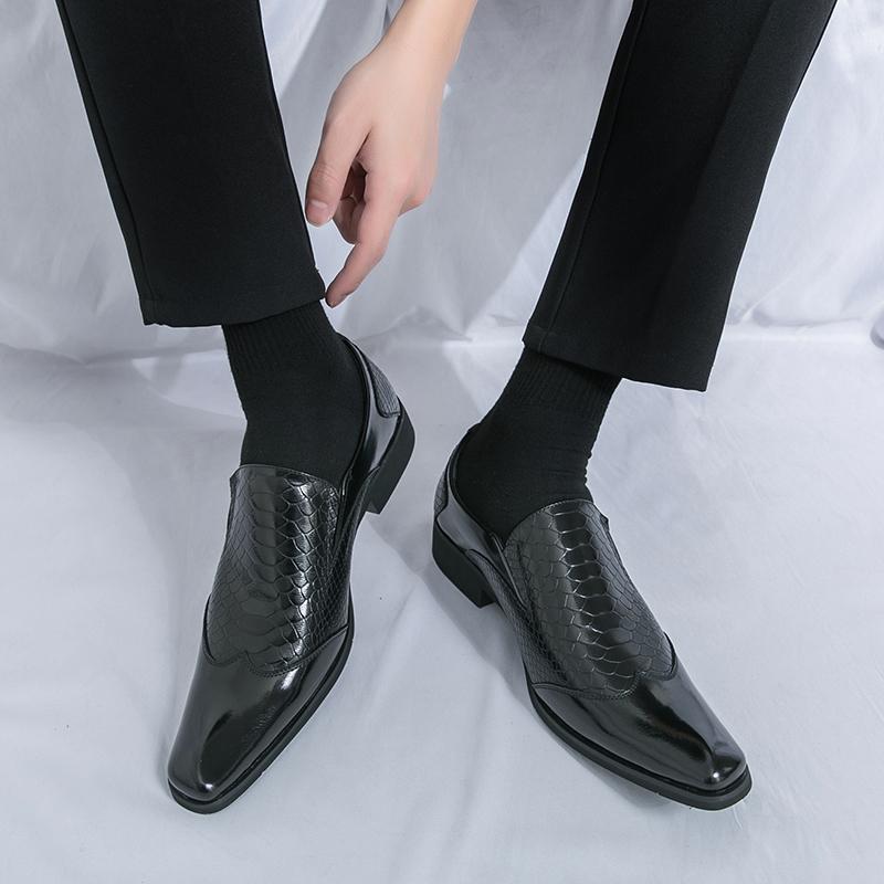 Fashion Luxury Brand Men Leather Shoes Slip-On Black Crocodile Mens Dress Shoes Print Woven Pattern Loafers Wedding Office Shoes For Men