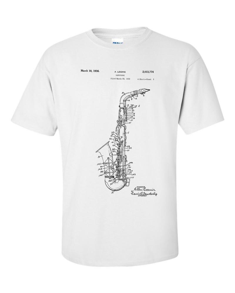 Saxophone Patent Blueprint Musical Woodwind InstruUnisext Music TShirt 2XL