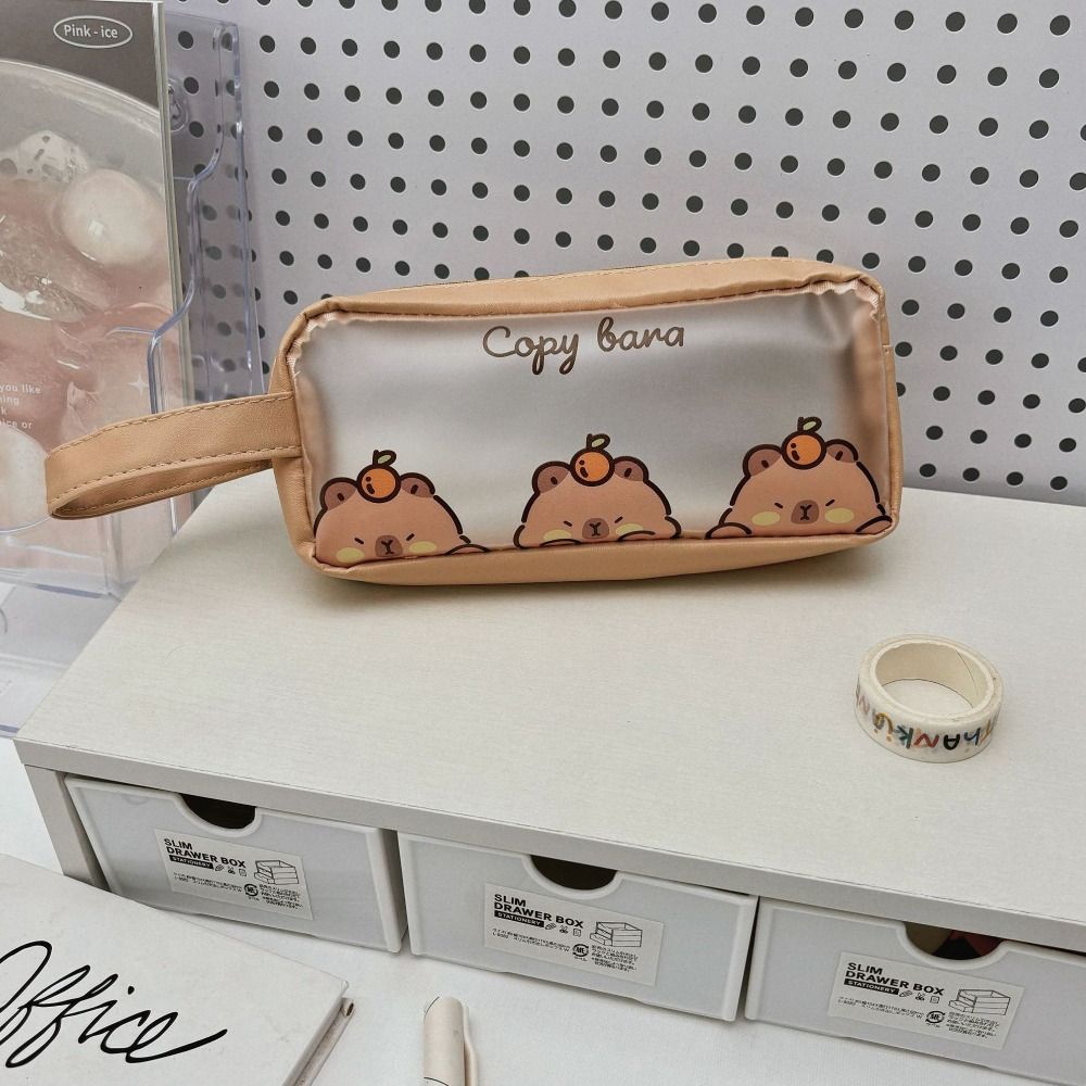 Capybara Pencil Case with Handle Matte Transparent Stationery Storage Pouch Large Capacity Pen Bag Office School Supplies