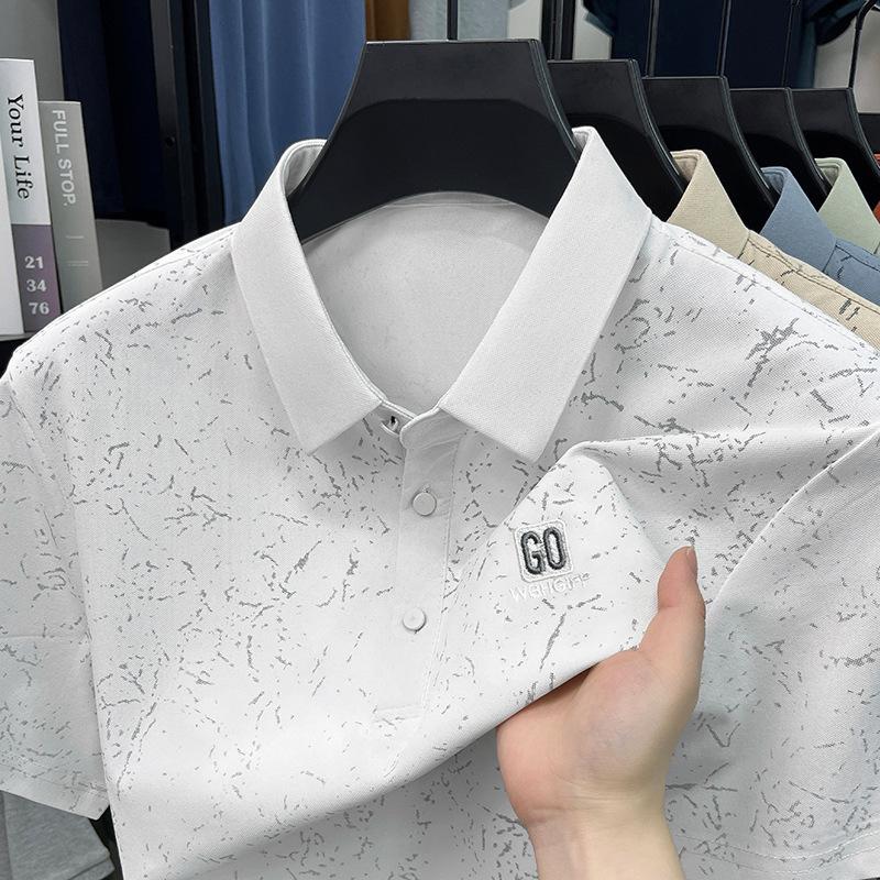 Summer Printed Men s Polo Lapel Collar Daily Wear Commute Casual Breathable Short Sleeve T-Shirt Versatile M