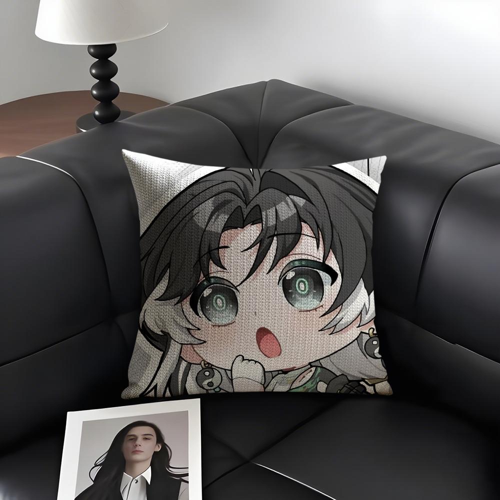 Jianxin Cute Wuthering Waves Cushion Cover Natural Linen Organic Fabric Double-Sided Printing Sofa Home Decor Gift Pillow Case