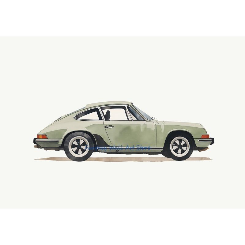 Green Yellow Classic Cars Prints Vertical Car Poster Canvas Printing Boys Room Sage Green Classic Cars Art Decor Kids Room Decor