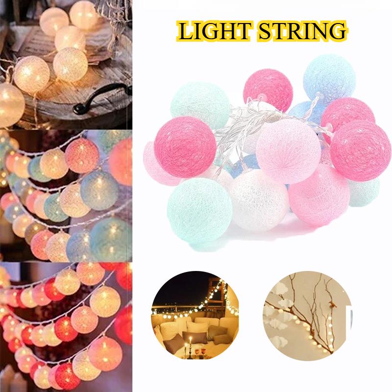 

20LED Cotton Balls String Lights Garland Fairy Street Lights Christmas Decorations for Home Outdoor Wedding Garden Patio Lights Warm White