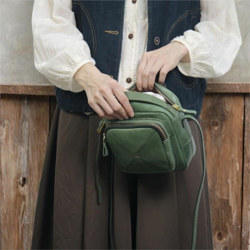 Johnature Vintage Genuine Leather Women's Bag Versatile Cowhide Solid Color Square Small Bag Shoulder Crossbody Bag