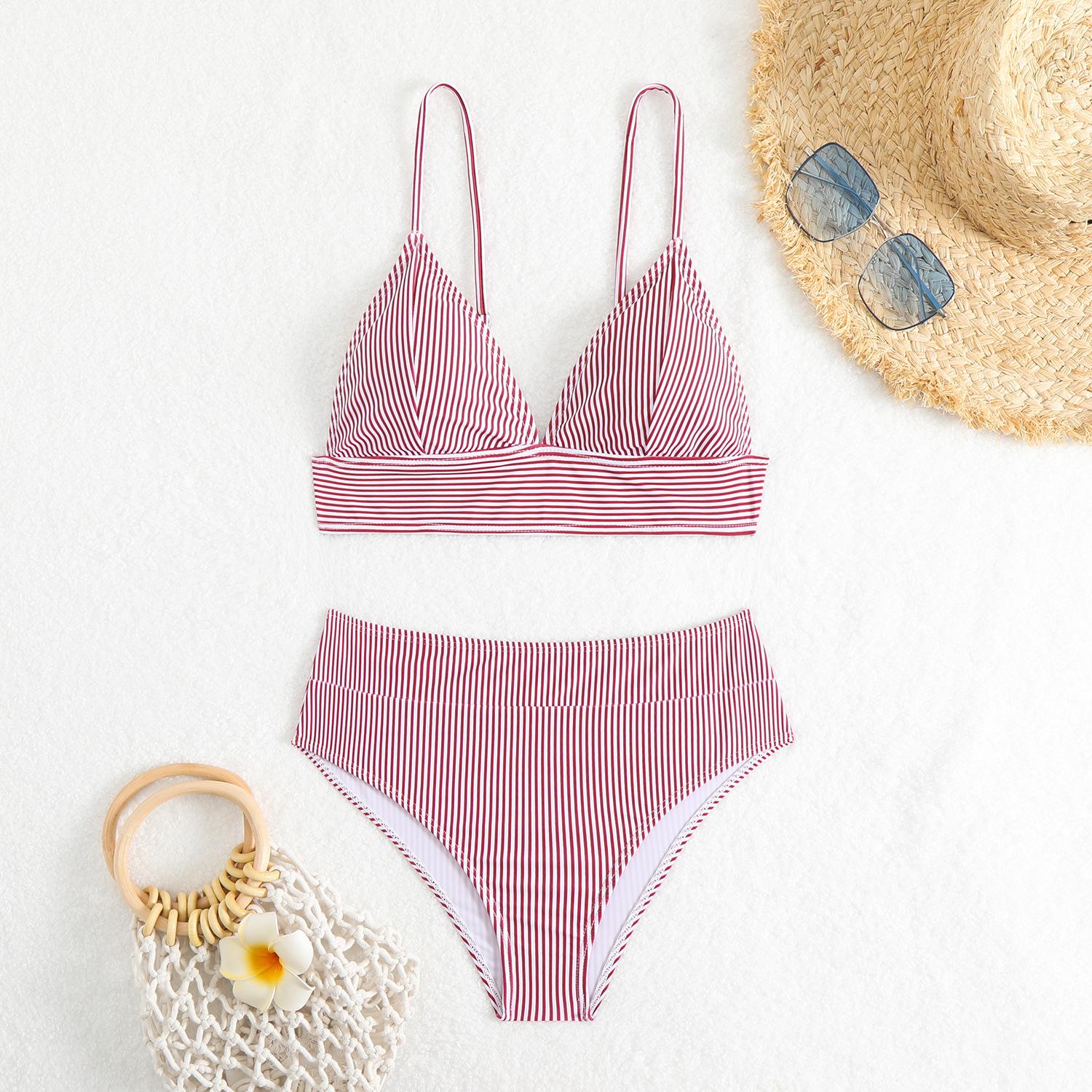 

Жіночий літній пляжний святковий халтер смугастий друкований трикутний бікіні L