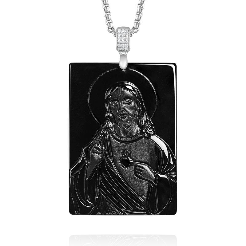

A-Grade Natural Jade Priest Pendant with S925 Silver Inlay - Unisex Jewelry in Ink Green S925 Silver (with Titanium Steel Chain)