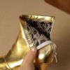Fashion New Gold Silver Stilettos Ankle Boots PU Leather Women Pointed Toe Low Heel Short Boots Sexy Women Zip Booties Feminim32-46