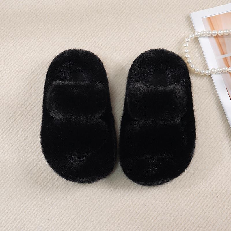 Children's Slippers Girls Open Toe Plush Fur Shoes Kids Soild Warm  Indoor Non Slip Rubber BottomMulti-style Cotton Slipper