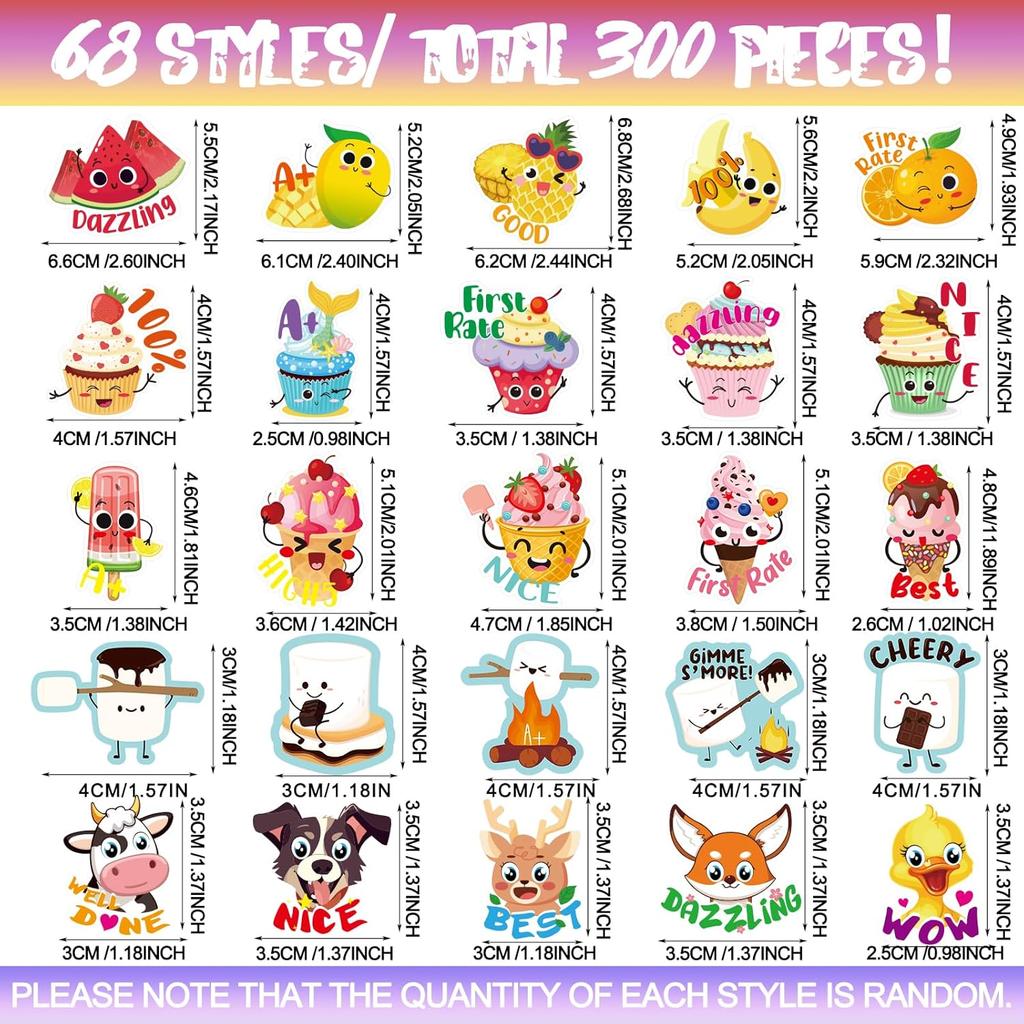 Jetec 300 Pcs Scratch and Sniff Stickers for Kids, 68 Styles Scented Smelly Stickers Scented Teachers Motivational Parents Reward Incentive Bulk