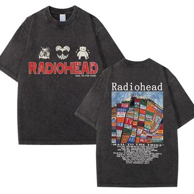 Washed Rock Band Radiohead The Bends Retro Tshirt Men Women Fashion Hip Hop Gothic T Shirt Oversized Cotton Casual Male T-shirts