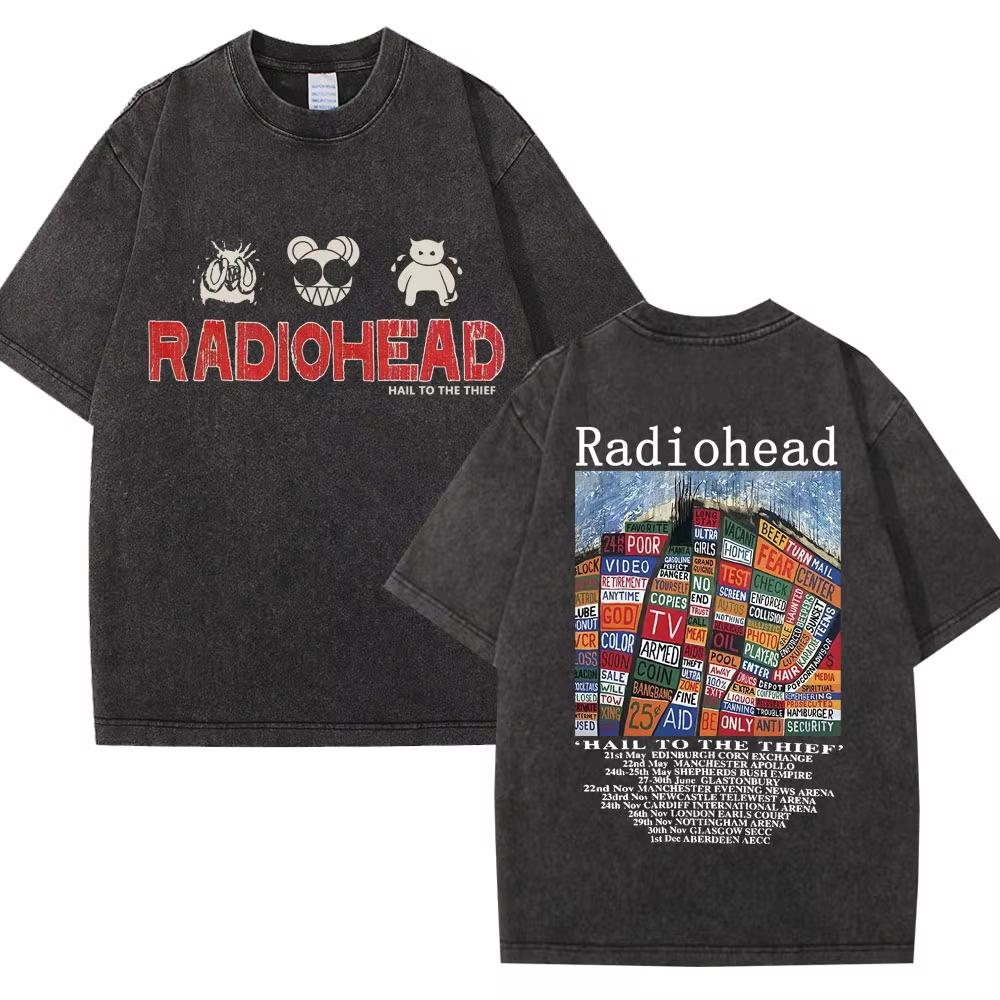 Wyprała Koszulka Retro Rock Band Radiohead The Bends Mężczyźni Kobiety Moda Hip Hop Gotycka Koszulka Oversize Bawełniana Codzienna Męskie Koszulki